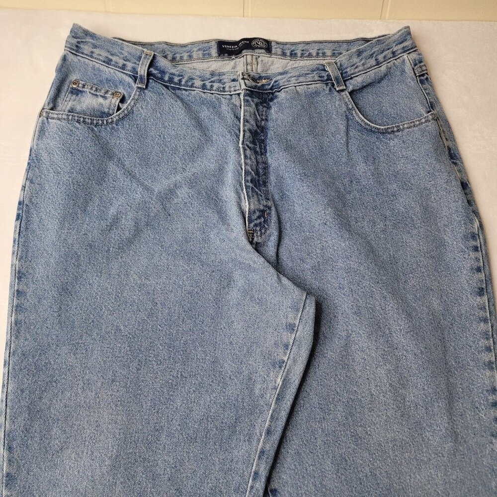 VTG 90s Venezia Embroidered Hem Straight Leg Women's Blue Denim Jean Size 20 USA - Picture 3 of 12